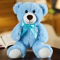 Ours en peluche classique de 35 cm, coussin marron avec nœud papillon, ours bleus, figurine de dessin animé, oreiller décoratif, cadeau