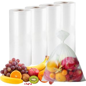 Sacs en plastique transparent multi-étiquettes pour produits frais, 12x20 pouces, en rouleau, pour le stockage des aliments (fruits, légumes, viande), fermeture par attache torsadée, 4 rouleaux, 1400 unités - Product Image 1