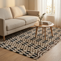 Tapis en acrylique tufté à la main, grand format pour salon, couleur noire, motif lignes, prix de gros, tapis de zone