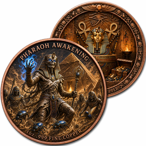 Moneta Commemorativa in Rame Puro 999 da 1oz, Artigianato in Metallo, con Motivo del Tesoro del Tombo del Faraone e Vaso Canopic, Ispirata ai Mitologia dell'Antico Egitto - Product Image 3