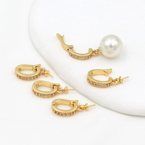Color-preserving 18K genuine gold zircon micro-pave universal clasp, <b>D</b>-shaped ram's eye pendant pearl <b>necklace</b> connector clasp - Product Image 2