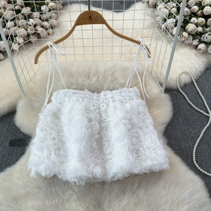 Rose Mesh Short Strap Vest Women's Summer New Short <strong>Top</strong> - Product Image 3