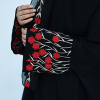 Loriya Vêtements Islamiques Broderie Florale Abaya Vente en Gros Abaya Ouverte sur le Devant Robe Musulmane Femme et Hijab Ensemble 2 Pièces Abaya Aïd