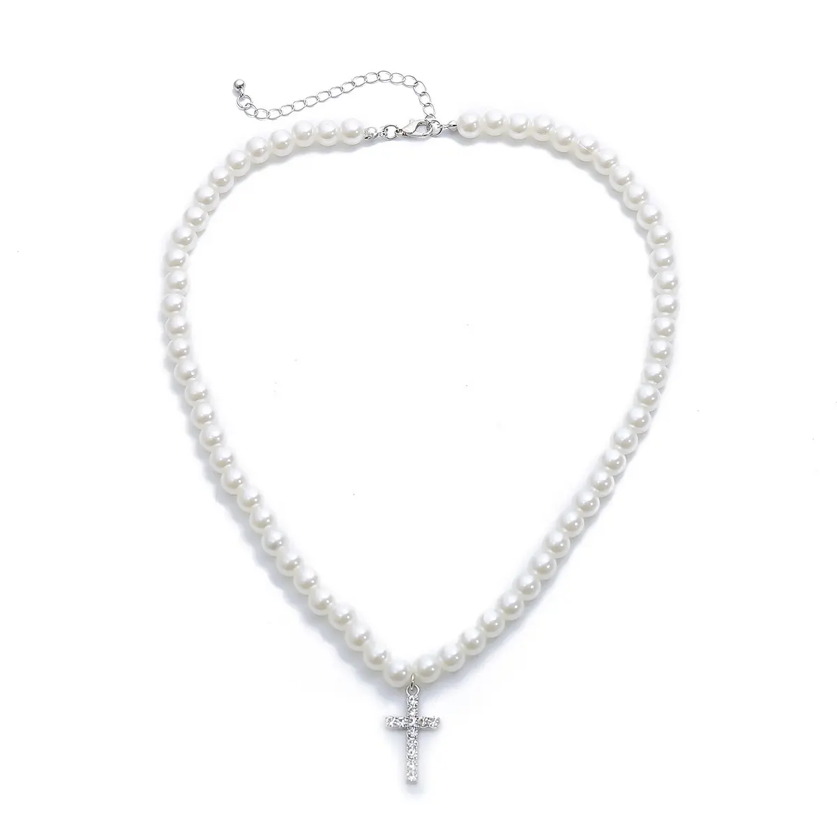 Zyo Hot Sale Pearl Cross Beaded Necklaces For Men Hip Hop Cross Pendant Pearl Choker Necklace Gifts For Boy Girls