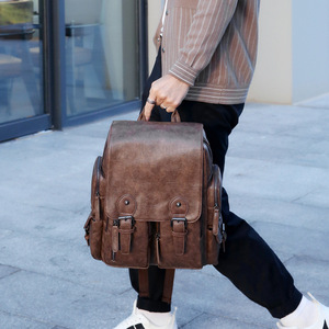 In Voorraad Heren Vintage Pu Lederen <span class=keywords><strong>Laptop</strong></span> Rugzak Grote Capaciteit Reisboekentas Zakelijke Werktas Voor Fietsen Wandelen Kamperen - Product Image 3