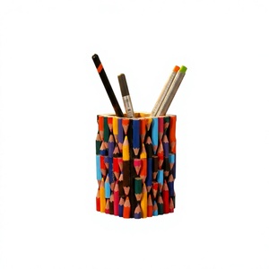 Porte-crayons en bois artisanal, organisateur de bureau, fournitures de bureau colorées, design contemporain multifonctionnel - Product Image 5