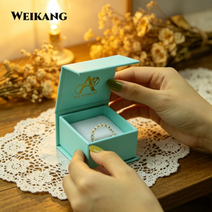 Boîte cadeau magnétique <span class=keywords><strong>de</strong></span> luxe en carton bleu rigide avec logo personnalisé pour bijoux et cosmétiques - Product Image 4
