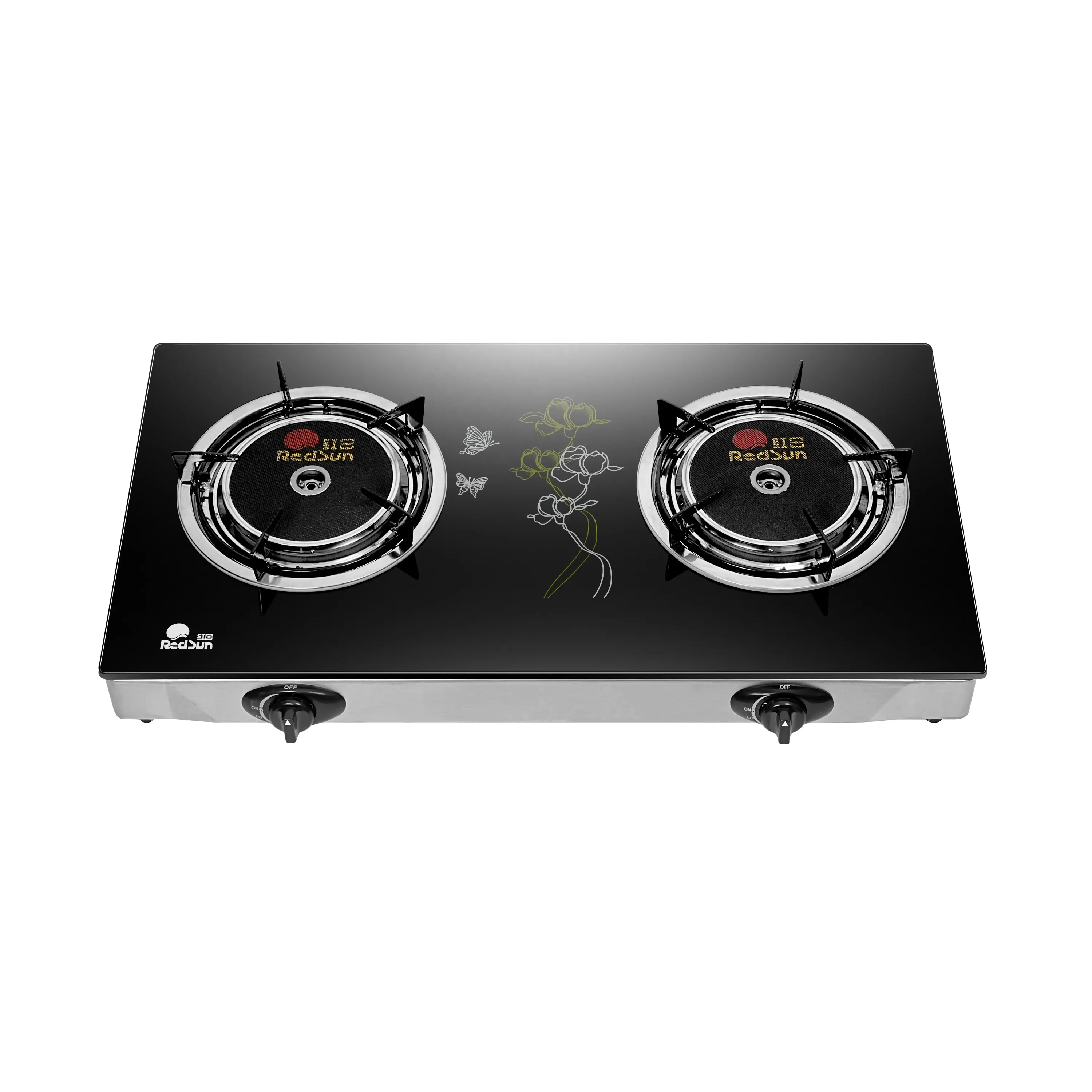 Redsun kızılötesi gaz sobası gaz seramik cooktops masa tipi 2-head temperli cam fırın