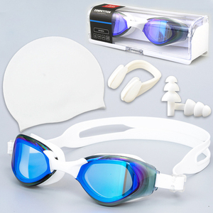 Lot de 4 pièces : Bonnet de bain et lunettes de natation HD étanches, avec bouchons d'oreilles et pince-nez – Ensemble de natation personnalisé pour adulte - Product Image 3