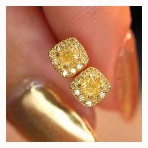 Xinfly Women's 18K Gold 0.36CT <b>Small</b> Yellow Diamond Stud Earring Classic Style Color Wedding Geometry Fancy <b>Cushion</b> Cut - Product Image 1