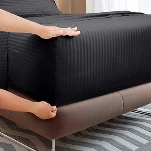 Ensembles de draps de lit à rayures de luxe 1CM linge de lit d'hôtel literie Polyester <span class=keywords><strong>Satin</strong></span> hôtel 4 pièces ensembles de draps de lit - Product Image 1