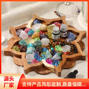 Plateau à fleurs vintage en acacia, plateau de présentation en bois massif pour cristaux, boîte de rangement de bijoux de bureau, boîte d'aromathérapie couleur naturelle Ly1224 - Product Image 5