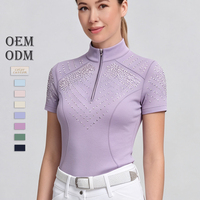 Vêtements d'équitation personnalisés OEM ODM en strass pour l'équitation, chemise à manches courtes en pierre de cristal, sous-vêtement de base pour l'entraînement