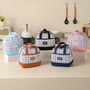 กระเป๋าใส่อาหารกลางวันแบบมีฉนวนกันความร้อนลายตารางสีน้ำเงินกรมท่าสำหรับใช้ทำงานและกิจกรรมกลางแจ้ง - Product Image 4