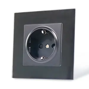 European Standard German Socket And Switch Grounding Black Tempered Crystal Glass Panel Wall Schuko Socket