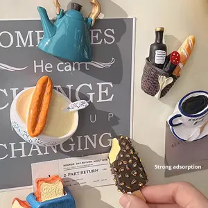 Venta al por mayor moderno creativo 3D realista ecológico magnético nevera Imanes resina pan comida fruta decoración transfronteriza - Product Image 3