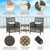 Ensemble de chaises de patio en rotin, canapé bistro en osier et fauteuils avec table d'appoint pour jardin et balcon (vente en gros)