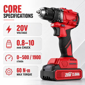 <span class=keywords><strong>Trapano</strong></span> Elettrico a Batteria al Litio 20V Senza Spazzole, 60Nm di Coppia Massima, Funzione a <span class=keywords><strong>Impulsi</strong></span>, <span class=keywords><strong>Trapano</strong></span> Elettrico Cordless - Product Image 3