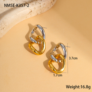 2025 nueva ropa de fiesta joyería fina pendientes colgantes de acero inoxidable eslabones de cadena de dos tonos joyería impermeable de moda para mujer - Product Image 5