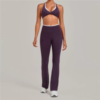 Ensemble de yoga respirant pour femmes QS8081, 2 pièces, soutien-gorge de sport rembourré, leggings évasés, vêtements de sport, vêtements de yoga
