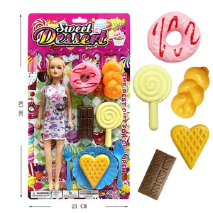 New Fashion Doll With Plastic Kitchen Toy Role Play Afternoon Tea Dessert Food Diy Game For Kids Pretend Play