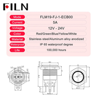 Interrupteur à bouton-poussoir FILN 19MM Symbole 5A 12V 24V 110V 220V Interrupteur à bouton-poussoir étanche Momentané à verrouillage avec faisceau de câblage