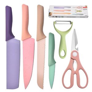 Ensemble de couteaux de chef modernes en acier inoxydable 304, faits à la main, avec logo laser, 6 pièces/lot, pour la découpe - Product Image 1