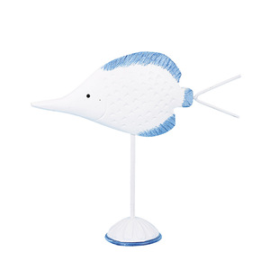Figurine de poisson bleu et blanc en bois, décoration de bureau moderne, fournitures de bureau, pièce unique - Product Image 4