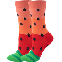 Nouvelle conception Chaussettes fantaisie colorées à motif de fruits en coton mi-mollet pour hommes, chaussettes de dessin animé mignonnes