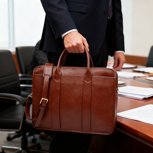 Bolsa de ordenador portátil negra de cuero genuino de vaca para hombre de <span class=keywords><strong>oficina</strong></span> de negocios clásica de fábrica, maletín de gran capacidad - Product Image 3