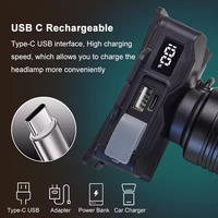 KZK Lampu Kepala LED Isi Ulang yang Dapat Diperbesar dengan Sensor Gerak Induksi Pengisian Daya USB-C 3 Mode Lampu Kepala Portabel untuk Berkemah Mendaki