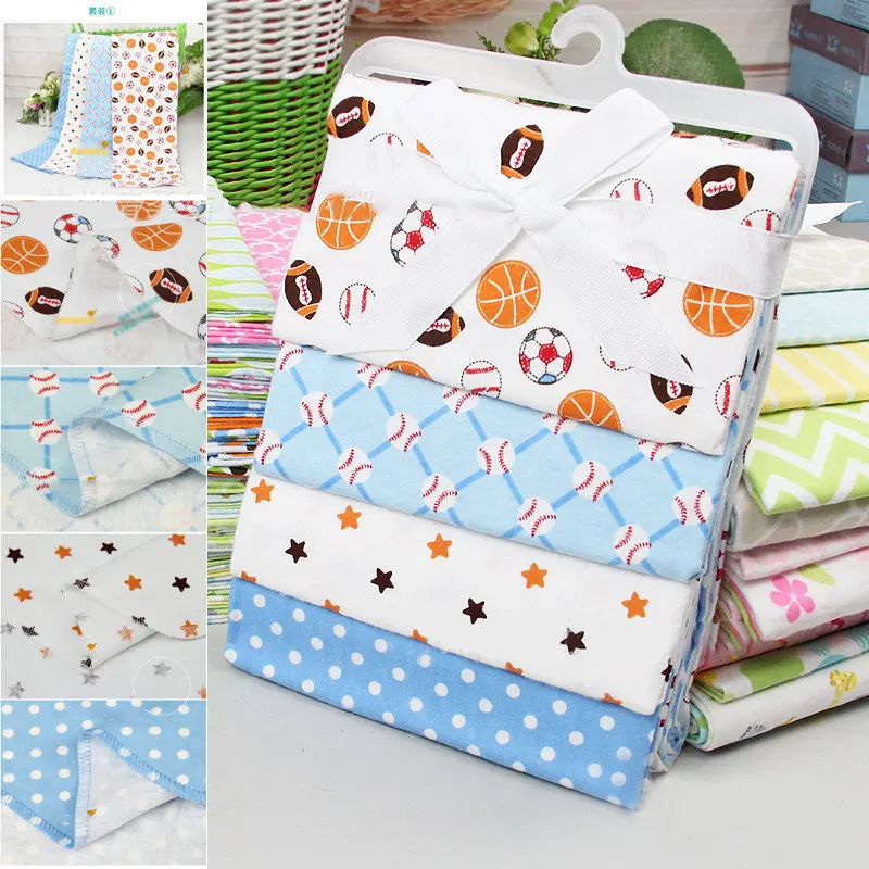 New packaging 100% Cotton Flannel For Boys And Girls Muslin Wearable 4 Pack Baby Receiving Blanket