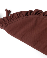 Pochette demi-lune vintage chic marron café à volants et cordon de serrage, mini trousse de maquillage portable douce et légère pour femme