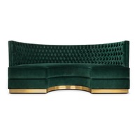 Banquette de restaurant moderne capitonnée en velours vert avec structure en bois pour hôtel et lounge