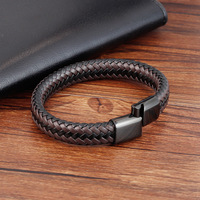 Alin Bijoux faits à la main Bracelet en cuir véritable personnalisé personnalisé pour hommes marron noir deux tons tissés