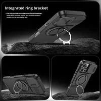 Coque de téléphone en TPU avec support magnétique et fenêtre coulissante, protection anti-chute à 360° pour iPhone 15 Pro Max 17Air