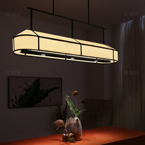 Lustre rectangulaire en tissu de style chinois 100cm 120cm 150cm avec éclairage LED pour restaurant, salon de thé, salle zen - Product Image 4