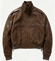 Jaket Bomber Pria Kerah Tegak Model Penerbang Vintage Aksen Kulit Kasual Gaya Jalanan