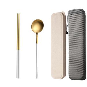 304 Stainless Steel Portable Cutlery Portuguese Chopsticks Spoon Fork Two-piece Set Three-piece <b>Gift</b> <b>Box</b> Silverware Flatware - Product Image 5