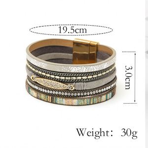 Wrap <b>Leather</b> <b>Bracelet</b> Innovative Global Export Service Crushed Opal Inlay Holiday Gift for Women Non-magnetic Steel - Product Image 1