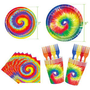 Tie Dye Paper Plates Square Digital Printing 40-60 Pcs Birthday Party Tableware <b>Environment</b> Friendly Venue Setup Props - Product Image 5