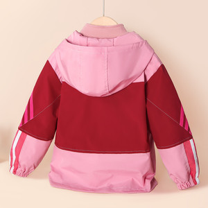 Veste <span class=keywords><strong>parka</strong></span> à capuche coupe-vent décontractée 2 en 1 pour filles - Fermeture éclair Couleur rose Bloc de couleur Doublure rembourrée amovible - Product Image 2
