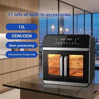 Freidora de Aire de 15L con Puerta Francesa, 1800W, Doble Puerta de Vidrio, Múltiples Rejillas, Acero Inoxidable, Pantalla Táctil