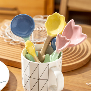 Cuchara <span class=keywords><strong>de</strong></span> Cerámica con Forma <span class=keywords><strong>de</strong></span> Tulipán, Diseño Bonito, Cuchara <span class=keywords><strong>de</strong></span> Cerámica para Café, Desayuno, Postre, Helado, Arroz, para Fiestas y Eventos - Product Image 6