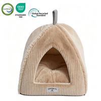Yangyangpet Beige Dreieckiges Cord-Hundebett mit Streifen Luxuriöses Orthopädisches Schaumstoff Wasserdichtes Hundebett