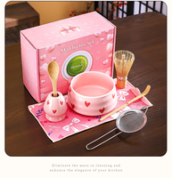 Kits de matcha rose, outils de cérémonie du matcha faits à la main, fouet en bambou, bol en céramique, ensemble d'accessoires pour le matcha, boîte cadeau