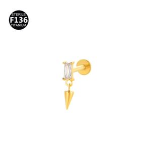 Piercing F136 en Titane Plaqué Or 18K, 0,9 mm, à Filetage Interne, pour Lèvre, Cartilage d'<span class=keywords><strong>Oreille</strong></span>, <span class=keywords><strong>Tragus</strong></span>, avec Pendentif Floral Pavé de Zircone Cubique, Cadeau - Product Image 3