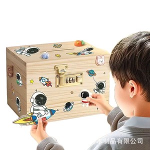 2024 New Style Children's Piggy Bank with <b>Combination</b> Lock, Wooden, Suitable for Both Boys and Girls, Allows for Deposit and - Product Image 3