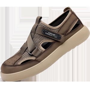 Men's Mesh <b>Clogs</b> Breathable Velcro Sandals Low Heel EVA Outsole Beach Sports Shoes - Product Image 5