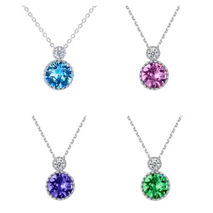 Hot Sale Austrian Crystal Color Pendant Necklace 925S Silver Chain Design Minimalist Necklace For Women